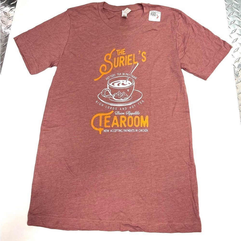 The Suriel’s Tea Room Unisex Heather Mauve Short Sleeve Graphic Tee Size Small